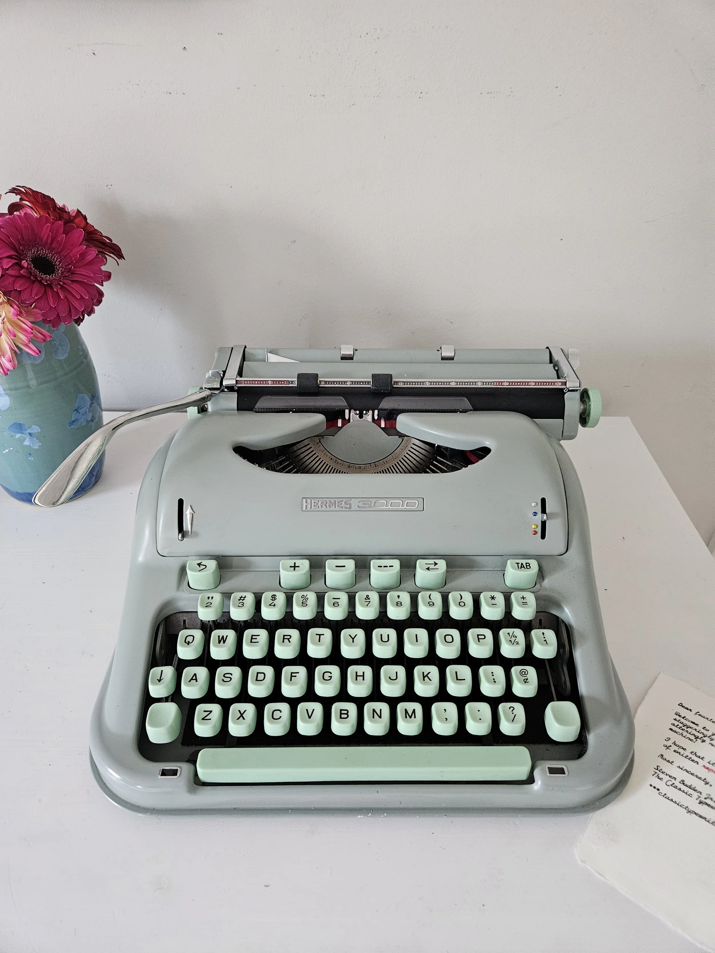 Hermes 3000 vintage typewriter with case and manual, serviced